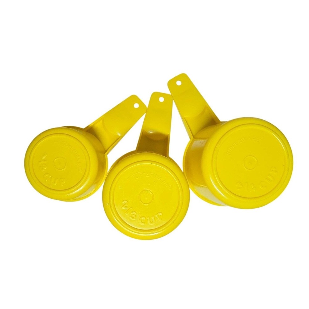 Vintage Tupperware Yellow Measuring Cups Set of 3: 1/3 2/3 1/4 Cup Retro Kitchen